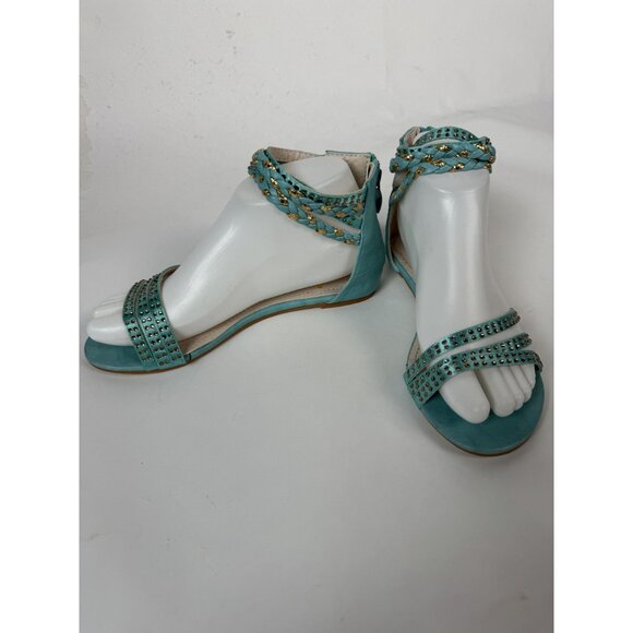 Turquoise Ankle Wrap Sandals With Gold Studs Size 7 By Mochi - Picture 2 of 16
